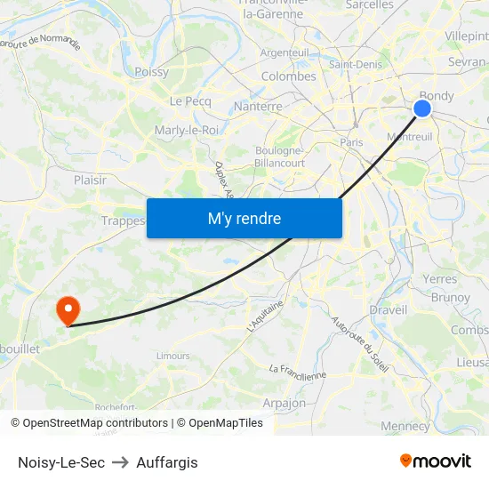 Noisy-Le-Sec to Auffargis map