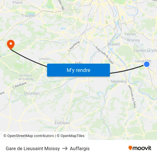 Gare de Lieusaint Moissy to Auffargis map