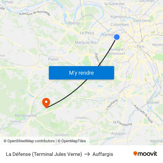 La Défense (Terminal Jules Verne) to Auffargis map