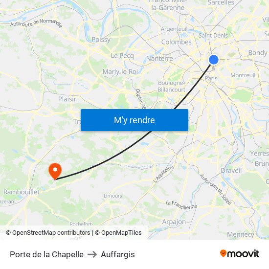 Porte de la Chapelle to Auffargis map