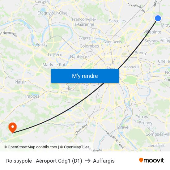 Roissypole - Aéroport Cdg1 (D1) to Auffargis map