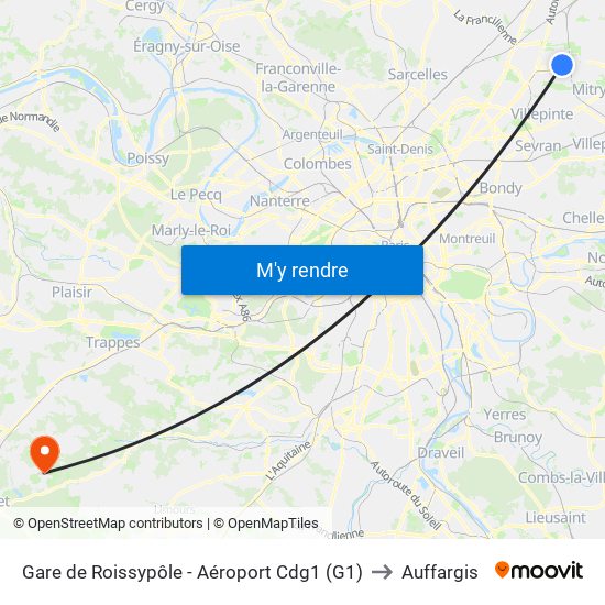 Gare de Roissypôle - Aéroport Cdg1 (G1) to Auffargis map