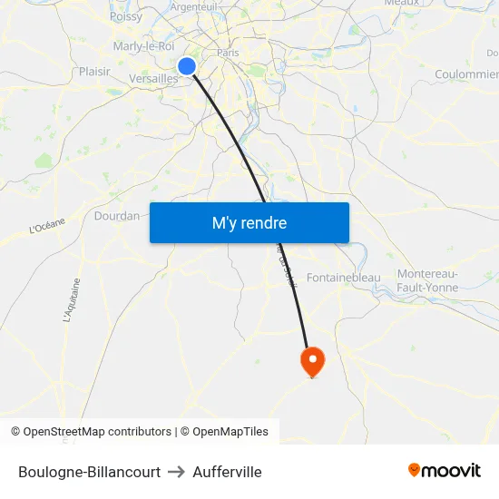 Boulogne-Billancourt to Aufferville map