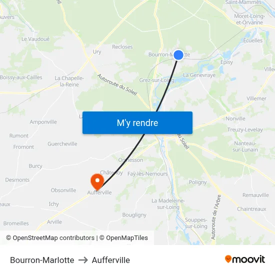 Bourron-Marlotte to Aufferville map
