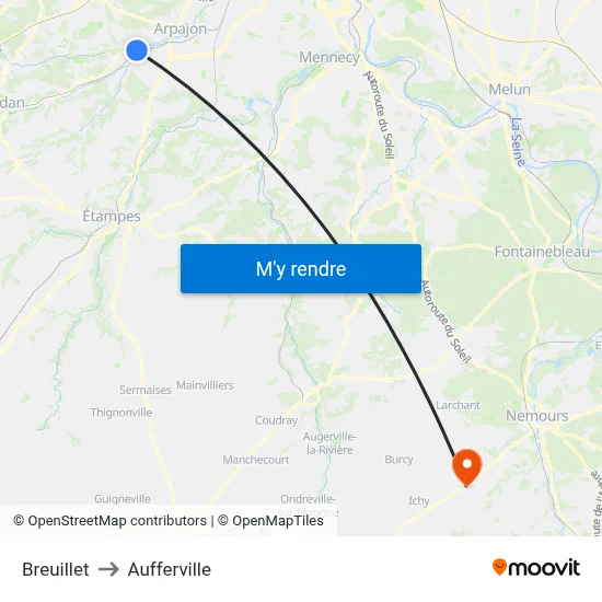 Breuillet to Aufferville map
