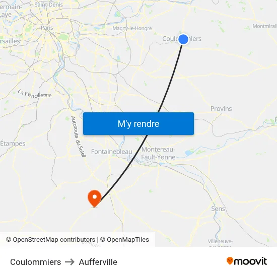Coulommiers to Aufferville map