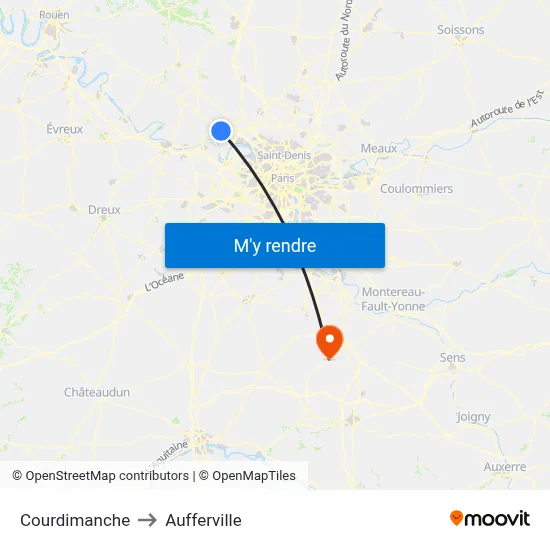 Courdimanche to Aufferville map