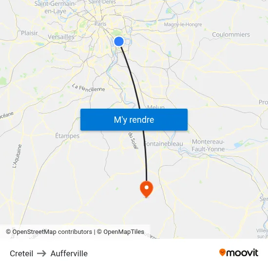 Creteil to Aufferville map