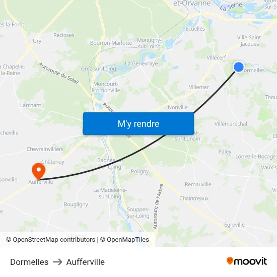 Dormelles to Aufferville map