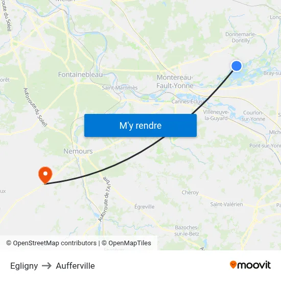 Egligny to Aufferville map