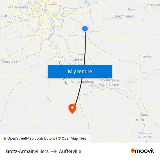 Gretz-Armainvilliers to Aufferville map
