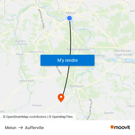 Melun to Aufferville map