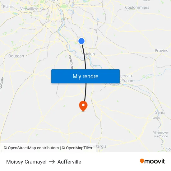 Moissy-Cramayel to Aufferville map