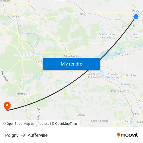 Poigny to Aufferville map