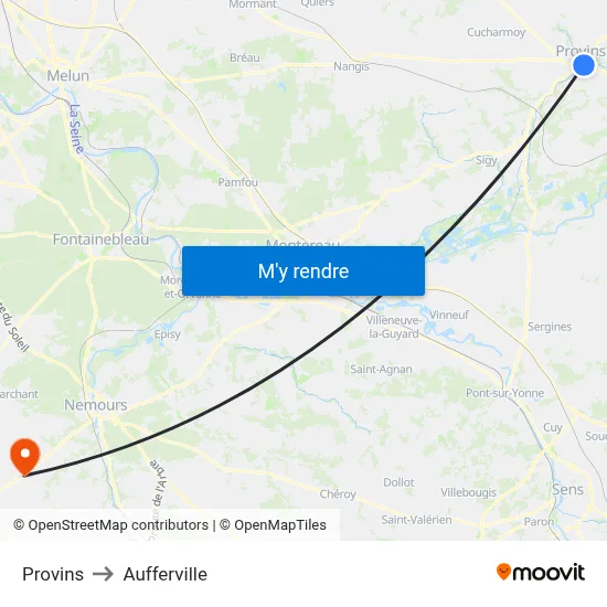 Provins to Aufferville map