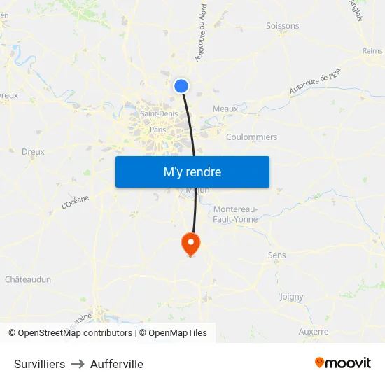 Survilliers to Aufferville map