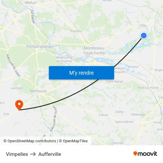Vimpelles to Aufferville map