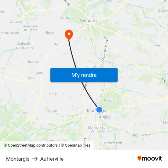 Montargis to Aufferville map