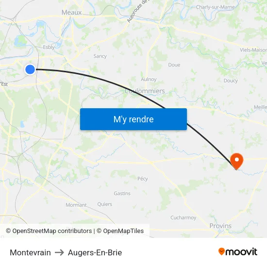 Montevrain to Augers-En-Brie map
