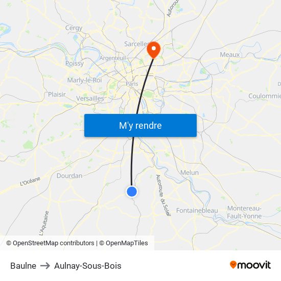 Baulne to Aulnay-Sous-Bois map