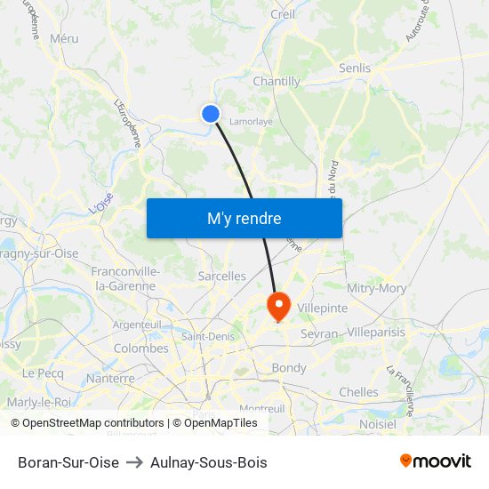 Boran-Sur-Oise to Aulnay-Sous-Bois map