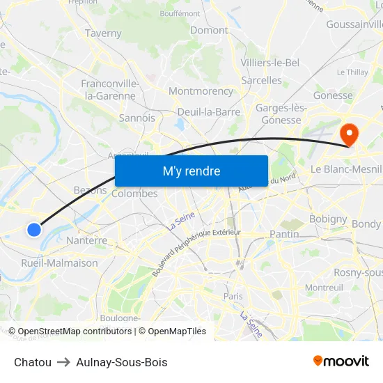 Chatou to Aulnay-Sous-Bois map
