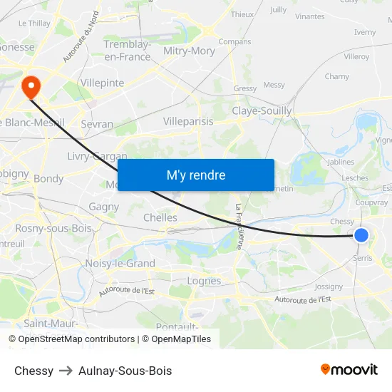 Chessy to Aulnay-Sous-Bois map