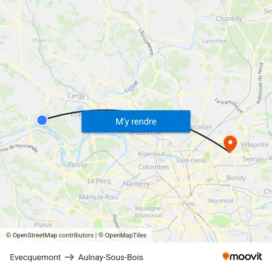 Evecquemont to Aulnay-Sous-Bois map