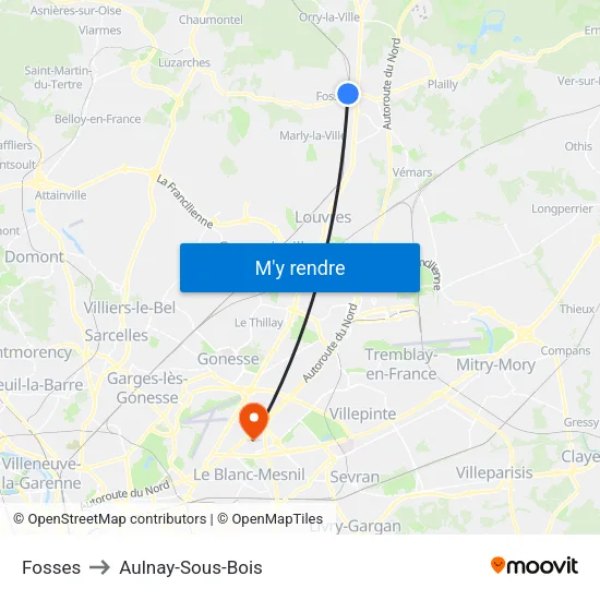 Fosses to Aulnay-Sous-Bois map