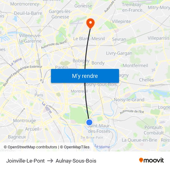 Joinville-Le-Pont to Aulnay-Sous-Bois map