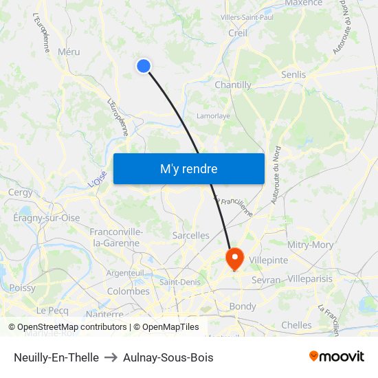 Neuilly-En-Thelle to Aulnay-Sous-Bois map