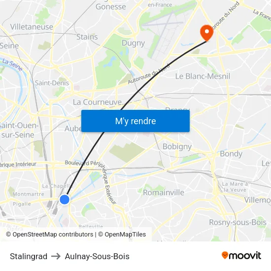 Stalingrad to Aulnay-Sous-Bois map