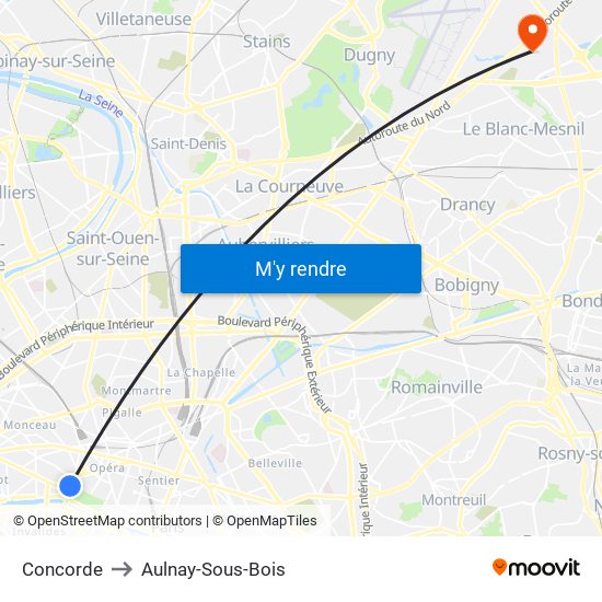 Concorde to Aulnay-Sous-Bois map