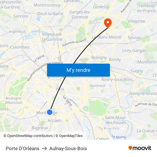 Porte D'Orléans to Aulnay-Sous-Bois map