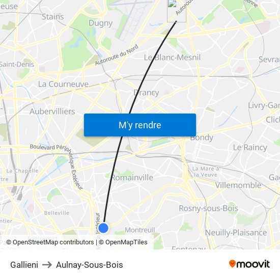 Gallieni to Aulnay-Sous-Bois map