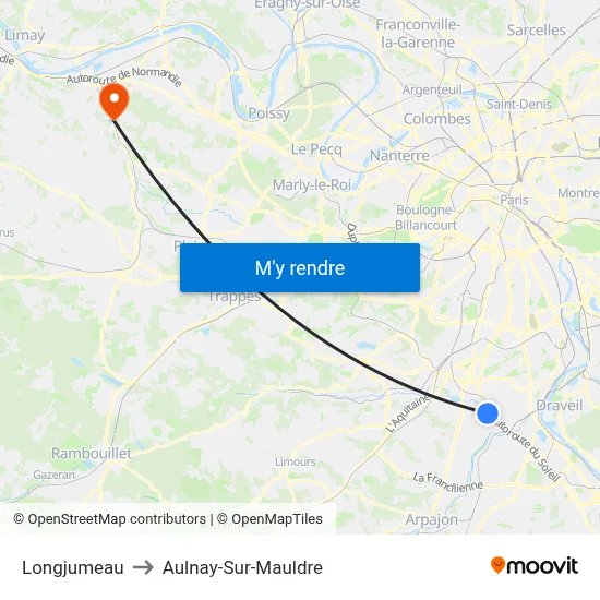 Longjumeau to Aulnay-Sur-Mauldre map