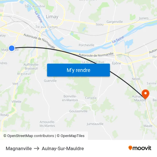 Magnanville to Aulnay-Sur-Mauldre map