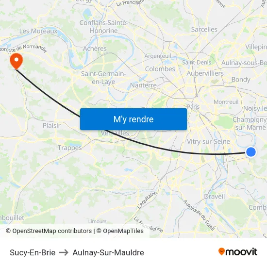 Sucy-En-Brie to Aulnay-Sur-Mauldre map