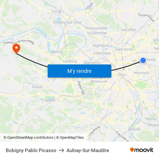 Bobigny Pablo Picasso to Aulnay-Sur-Mauldre map