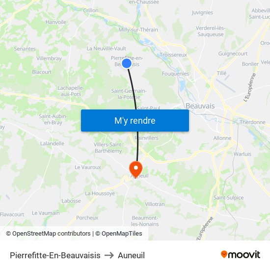 Pierrefitte-En-Beauvaisis to Auneuil map