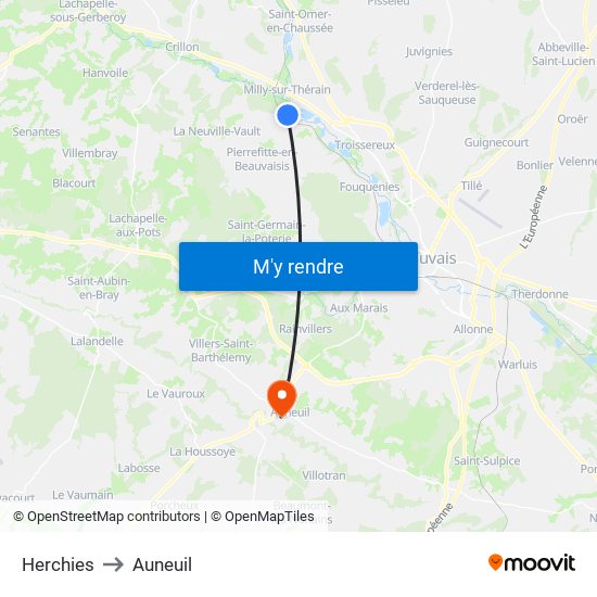 Herchies to Auneuil map