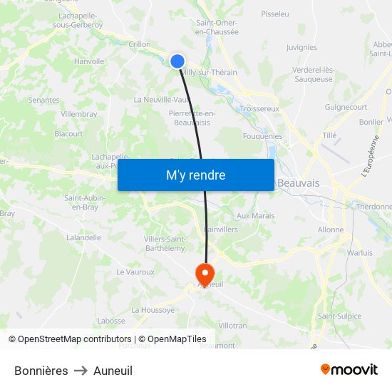 Bonnières to Auneuil map