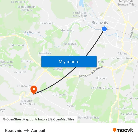 Beauvais to Auneuil map