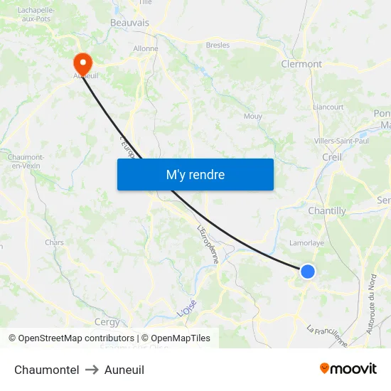 Chaumontel to Auneuil map