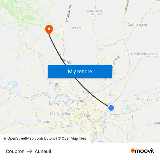 Coubron to Auneuil map