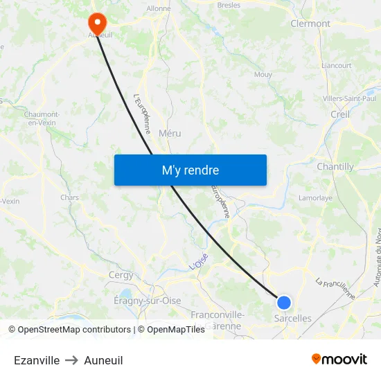 Ezanville to Auneuil map