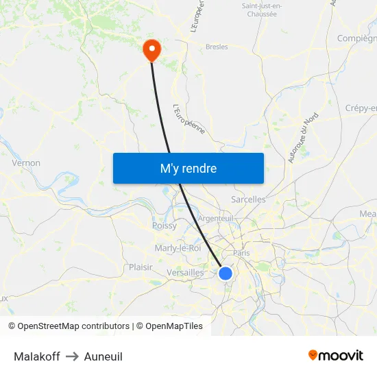 Malakoff to Auneuil map