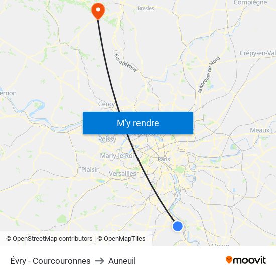 Évry - Courcouronnes to Auneuil map