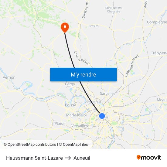 Haussmann Saint-Lazare to Auneuil map