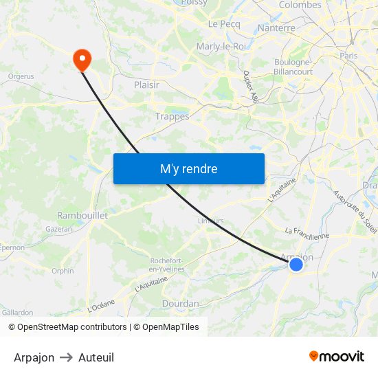Arpajon to Auteuil map